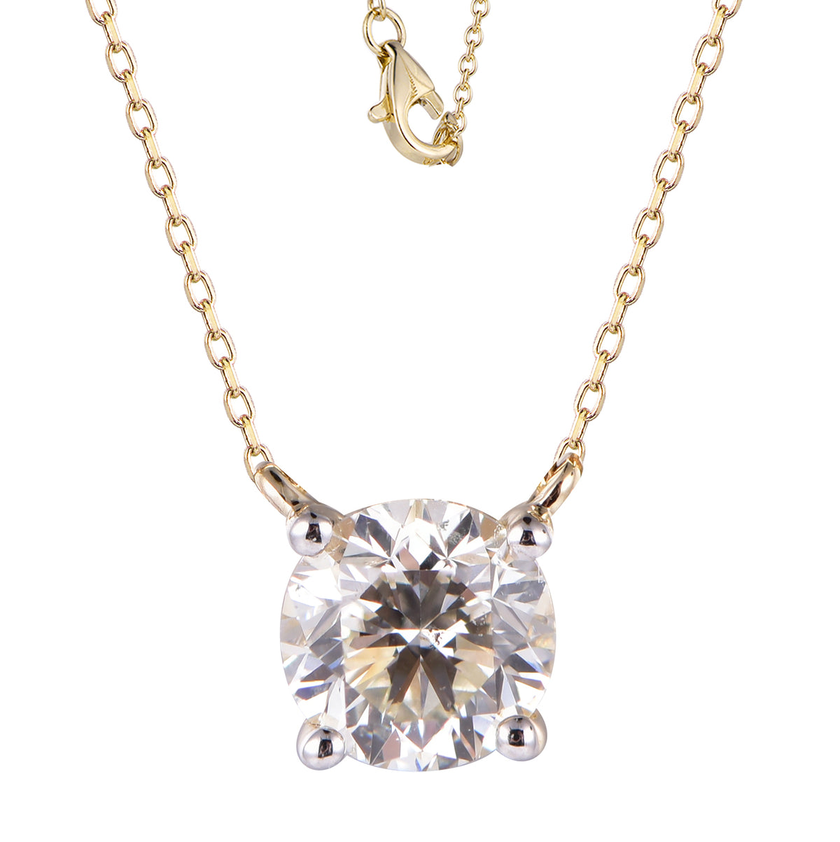 14K yellow gold solitaire pendant featuring a round diamond