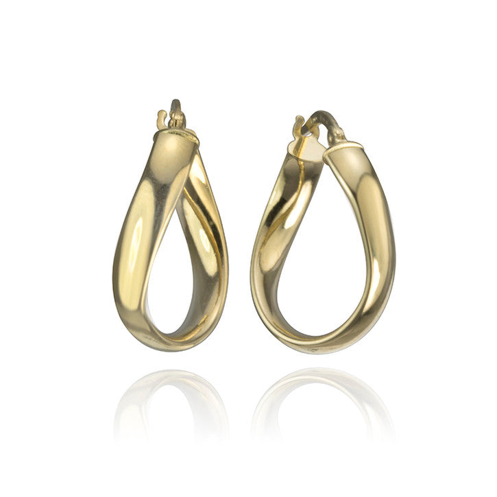 A pair of 18K yellow gold twisted hoop earrings.