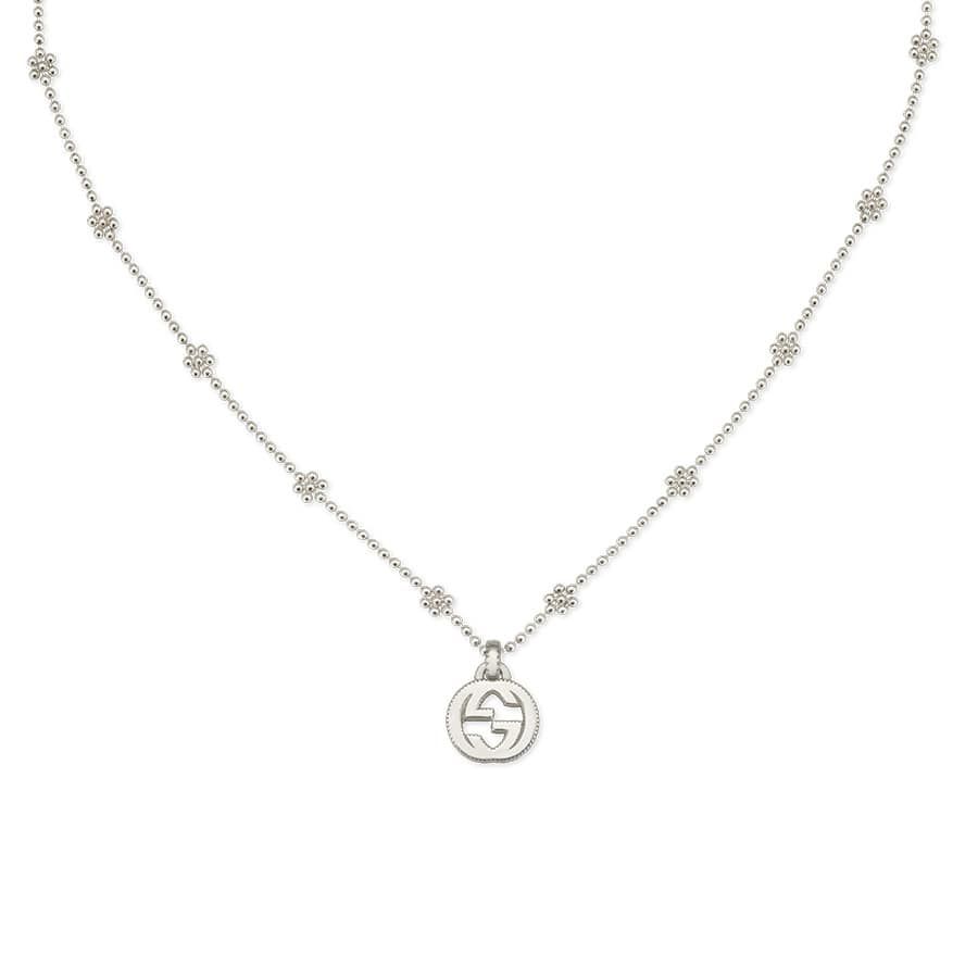 Gucci Silver Interlocking G Flower Chain Necklace