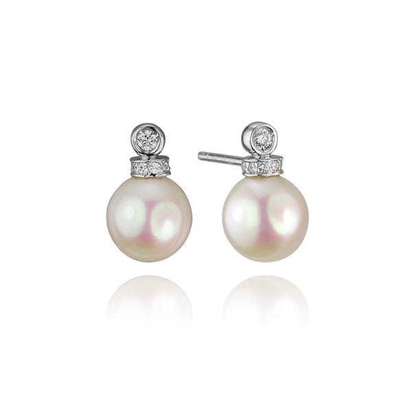 14K White Gold Cubic Zirconia Freshwater Pearl Earrings