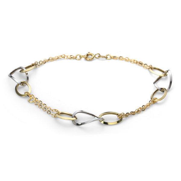 18K Yellow Gold Rolo Link Bracelet with Two Tone Curved Hoops