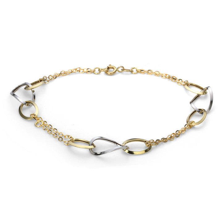 18K Yellow Gold Rolo Link Bracelet with Two Tone Curved Hoops