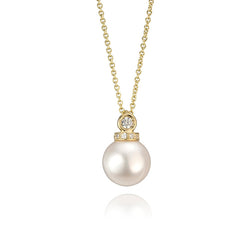 14K Yellow Gold Freshwater Pearl Cubic Zirconia Necklace