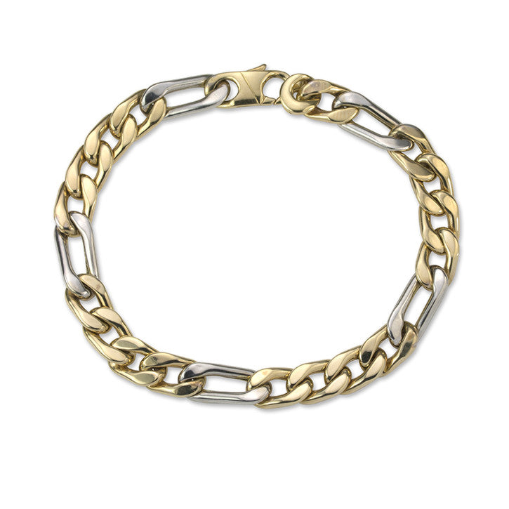 10K Yellow and White Gold Two Tone Figaro Link Bracelet