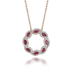 14K White Gold and Diamond Ruby Halo Necklace