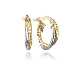 14K Yellow and White Gold Two Tone Hoop Earrings