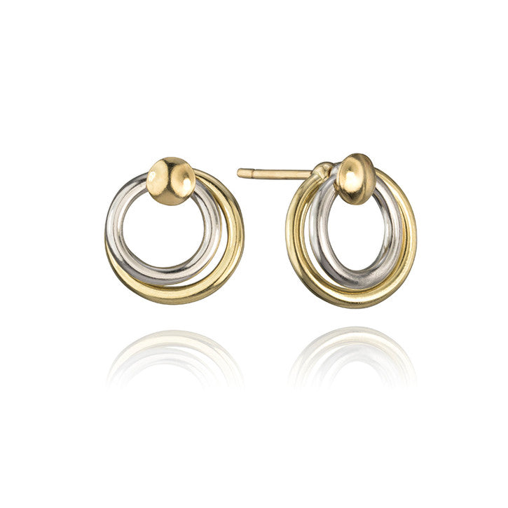 18K Yellow and White Gold Du-O Stud Hoops