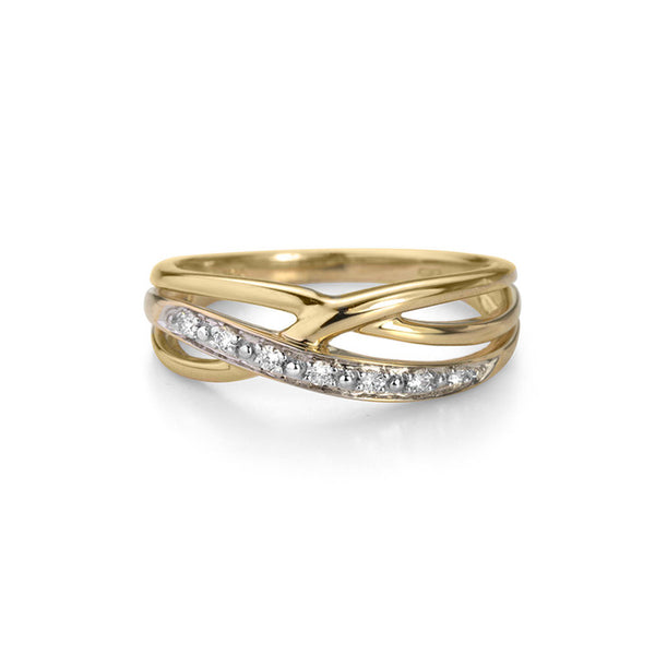 14K Yellow Gold Entwined Diamonds Ring