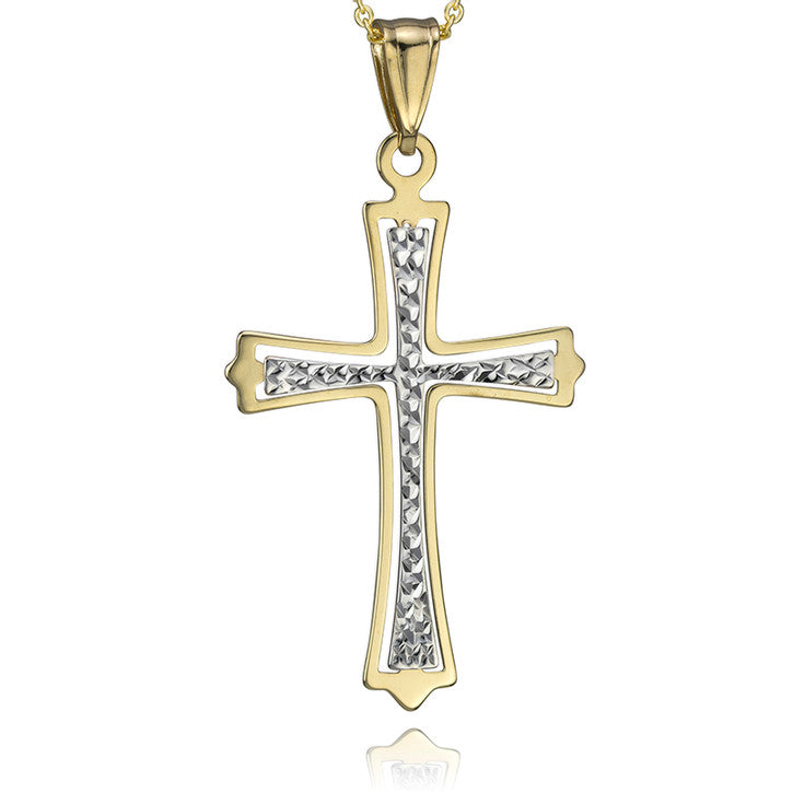 18k Yellow and White Gold Two Tone Cross Pendant