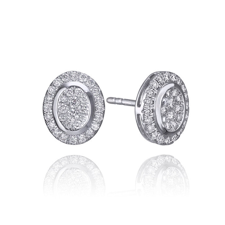 18K White Gold Diamond Halo Stud Earrings