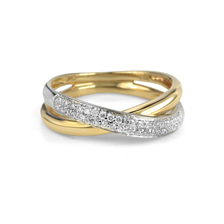 14K Yellow and White Gold Rolling Diamonds Ring