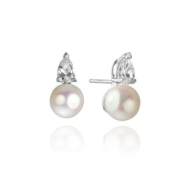 14K White Gold Freshwater Pearl Cubic Zirconia Earrings