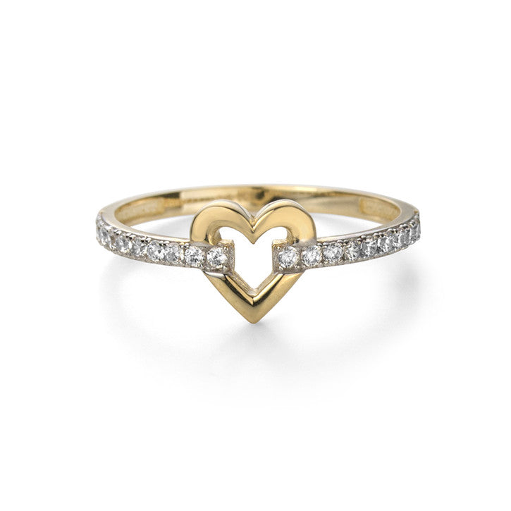 14K Yellow Gold and Cubic Zirconia Heart Ring