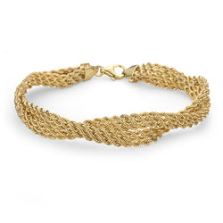18K Yellow Gold Multi Strand Rope Link Twisted Bracelet