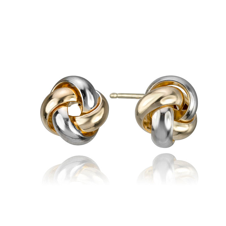 14K Yellow and White Gold Knot Earrings