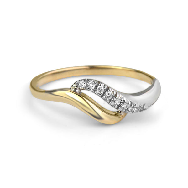 14K Yellow and White Gold Diamond Wave Ring