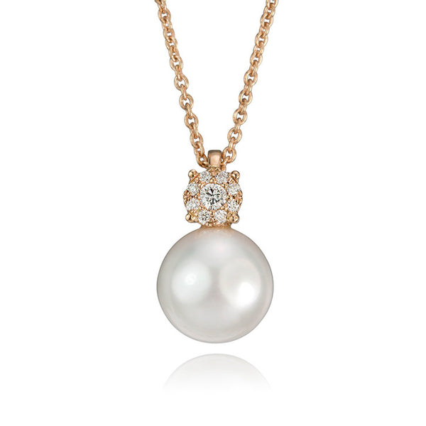 14K Rose Gold Pearl and Diamond Necklace