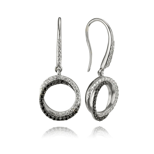 18K White Gold Earrings with Black and White Diamonds