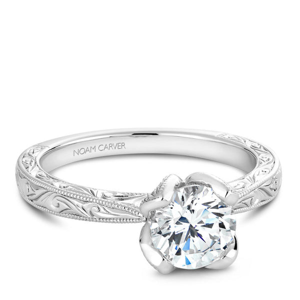 Noam Carver 14K White Gold Carved Engagement Ring (B019-02EA)