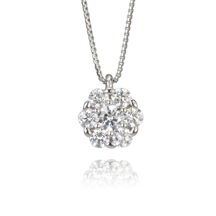 18K White Gold Cubic Zirconia Cluster Necklace