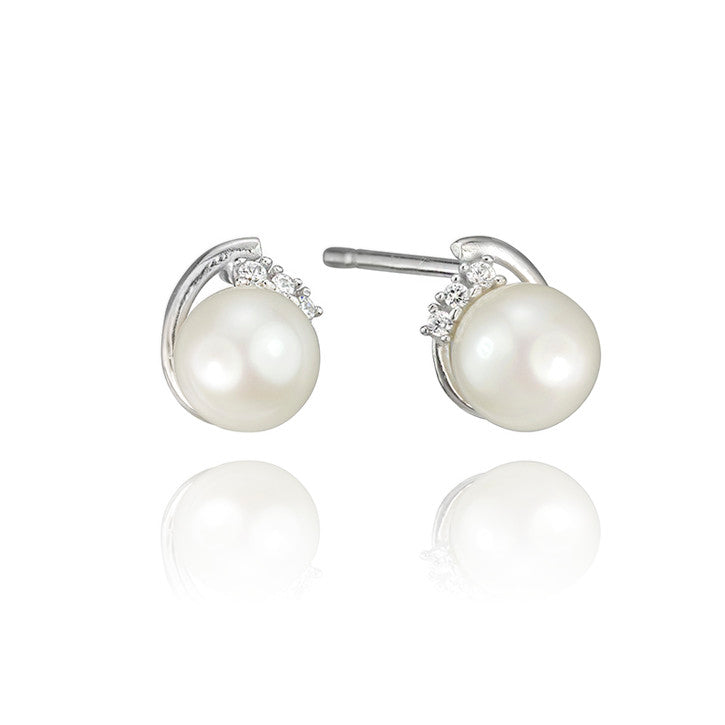 18K White Gold Cubic Zirconia Pearl Stud Earrings