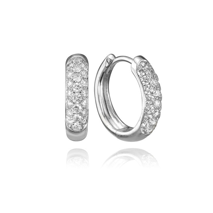 14K White Gold Pavé Diamond Hoop Earrings