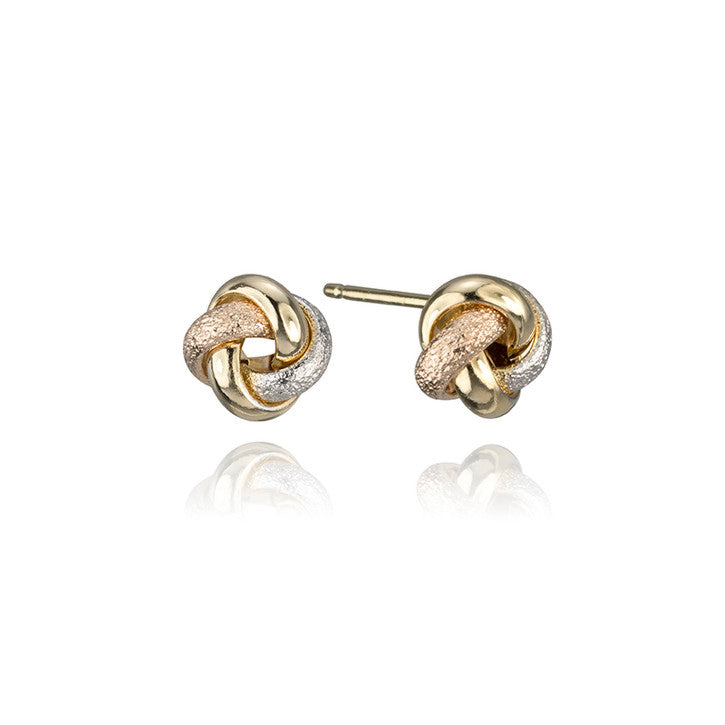 18k Gold Tri Coloured Knot Stud Earrings