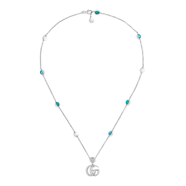 Gucci Silver Double G Gemstone Necklace