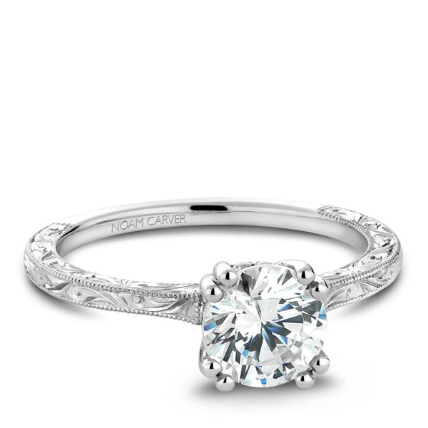 Noam Carver 14K White Gold Carved Diamond Engagement Ring (B004-02EA)