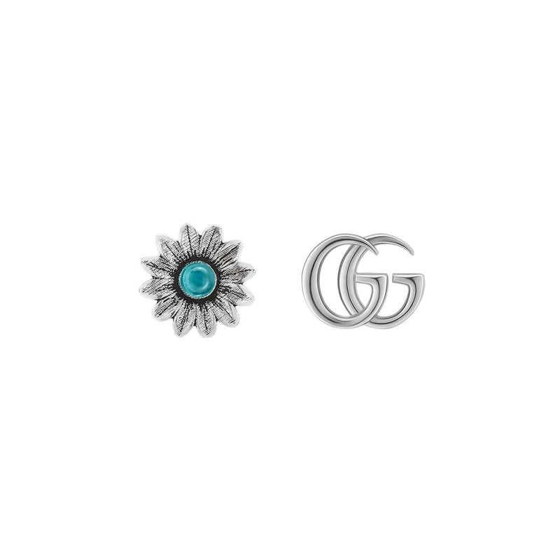 Gucci Silver Marmont Double G Flower Stud Earrings