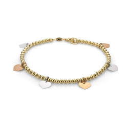 18K Yellow Gold Ball Bracelet with Multi Coloured Heart Charms
