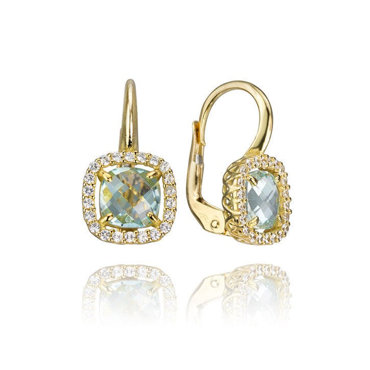 18K Yellow Gold Topaz and Cubic Zirconia Halo Drop Earrings