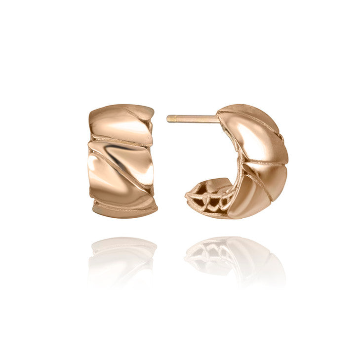 14K Rose Gold Grooved Half Hoop Earrings