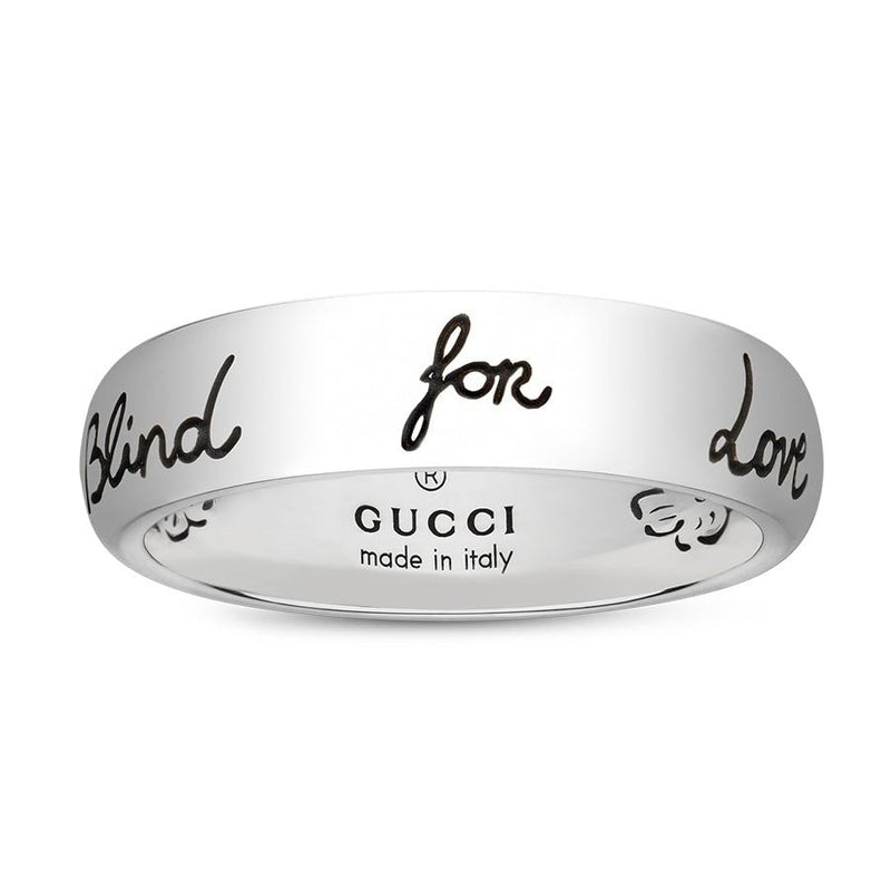 Gucci Silver Blind for Love Engraved Ring