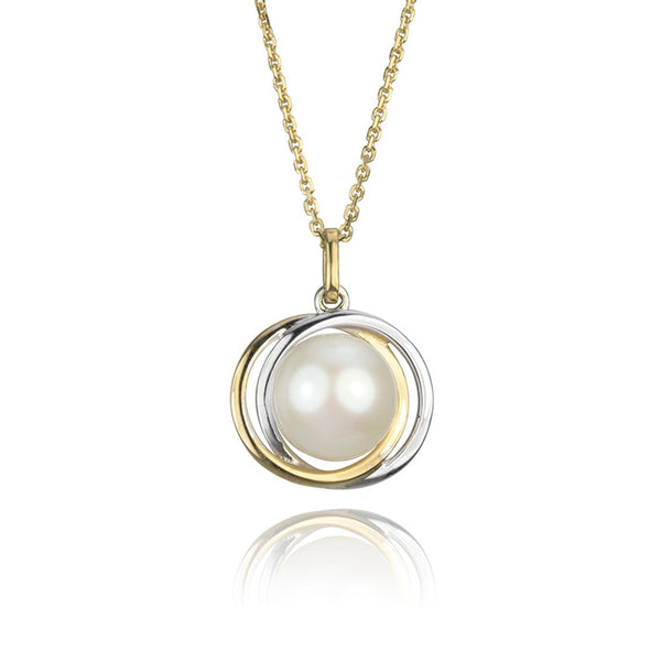 14K Yellow and White Gold Pearl Necklace