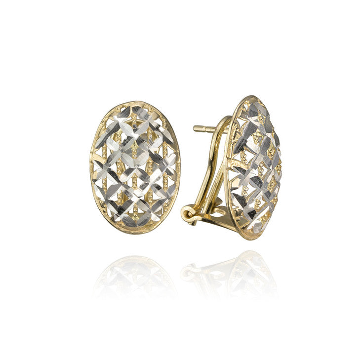 18K Yellow and White Gold Two Tone Mesh Stud Earrings