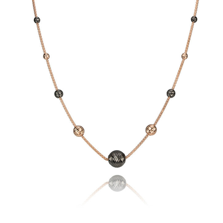18K Rose Gold Necklace With Gold and Black Ball Charms