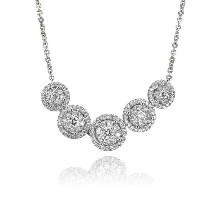 14K White Gold Diamond 5 Halo Necklace