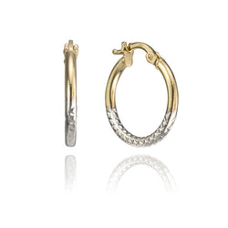 18K Two Tone Textured Hoops