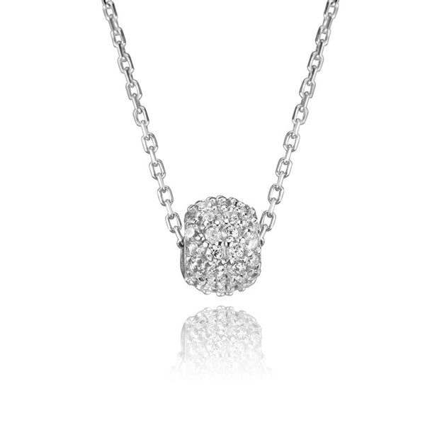18k White Gold and Cubic Zirconia Cable Link Rondel Necklace