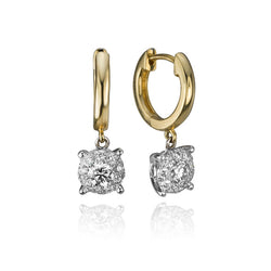 18K Yellow Gold Diamond Stud Drop Earrings