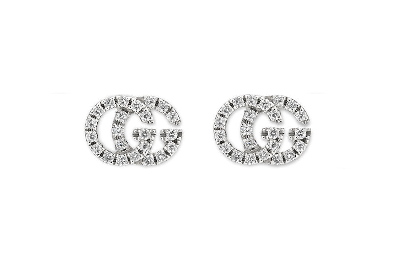 Gucci 18K White Gold GG Diamond Stud Earrings