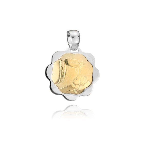 14k Yellow and White Gold Two Tone Baptismal Pendant