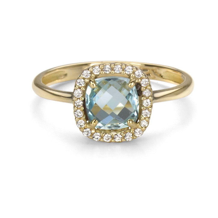 18K Yellow Gold Topaz and Cubic Zirconia Halo Ring