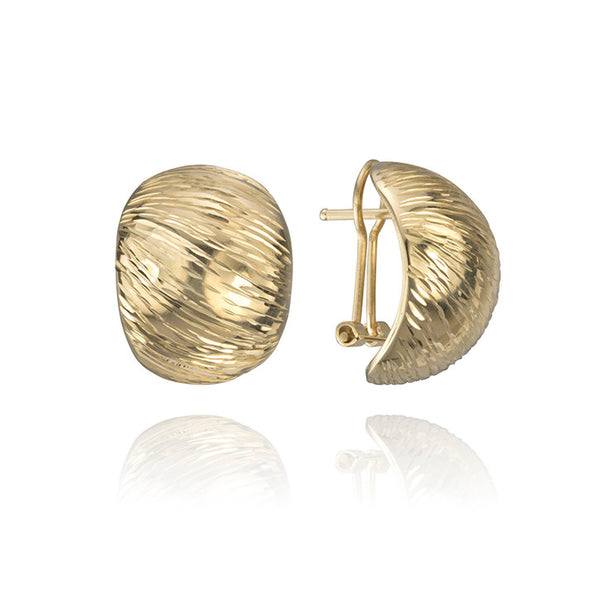 14K Yellow Gold Grooved Shell Earrings