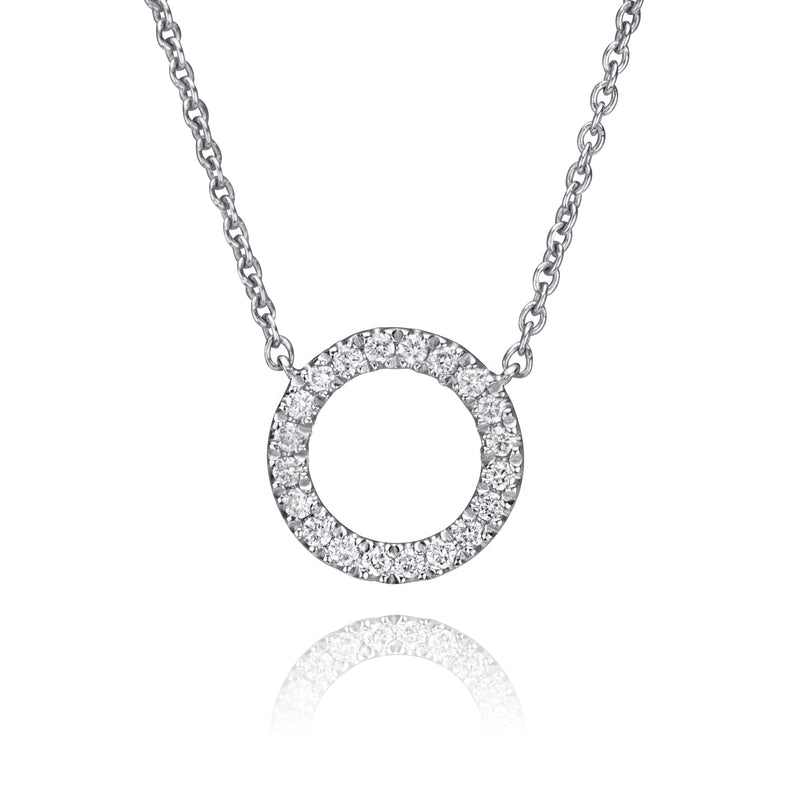 14K White Gold Mini Diamond Circle Necklace
