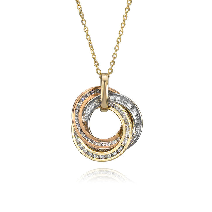 10k Tri Coloured Gold Cubic Zirconia Multi Hoop Necklace