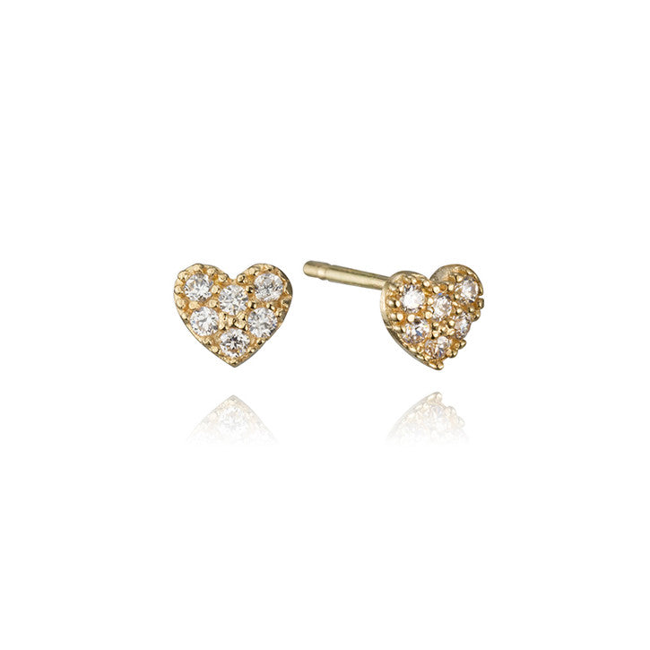 18K Yellow Gold Cubic Zirconia Heart Stud Earrings