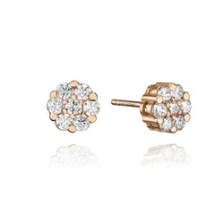 18K Rose Gold Cubic Zirconia Cluster Stud Earrings