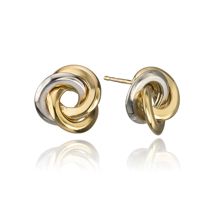 18K Yellow and White Gold Two Tone Trillium Stud Earrings